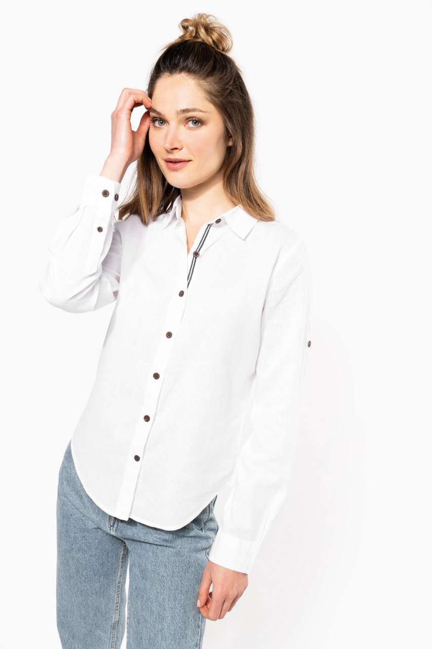 K-KA589-LADIES' LONG SLEEVE LINEN AND COTTON SHIRT