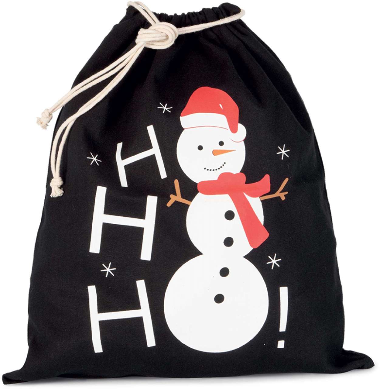 K-KI0745-COTTON BAG WITH SNOWMAN DESIGN AND DRAWCORD CLOSURE