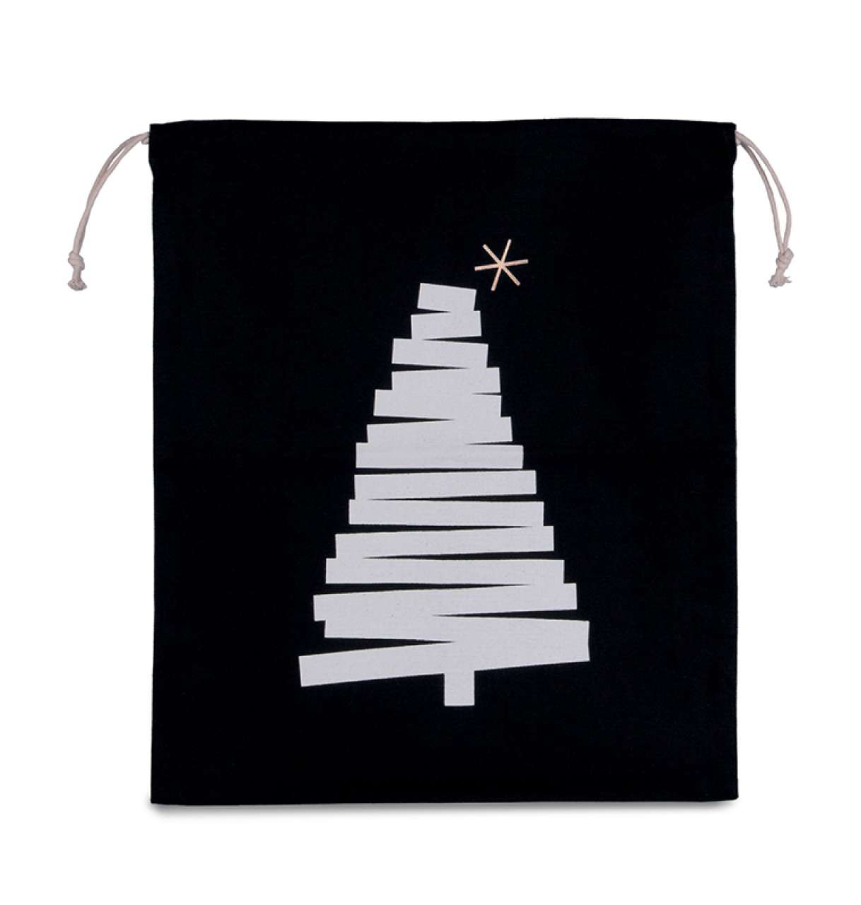 K-KI0746-COTTON BAG WITH CHRISTMAS TREE DESIGN AND DRAWCORD CLOSURE