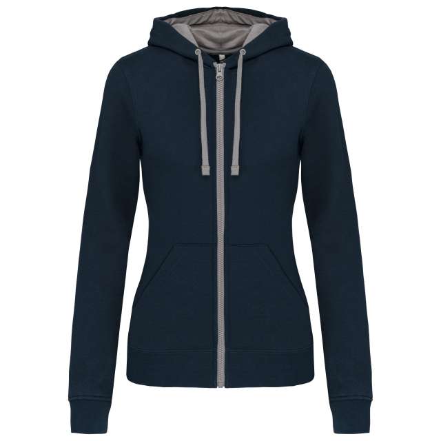 LADIES’ CONTRAST HOODED FULL ZIP SWEATSHIRT