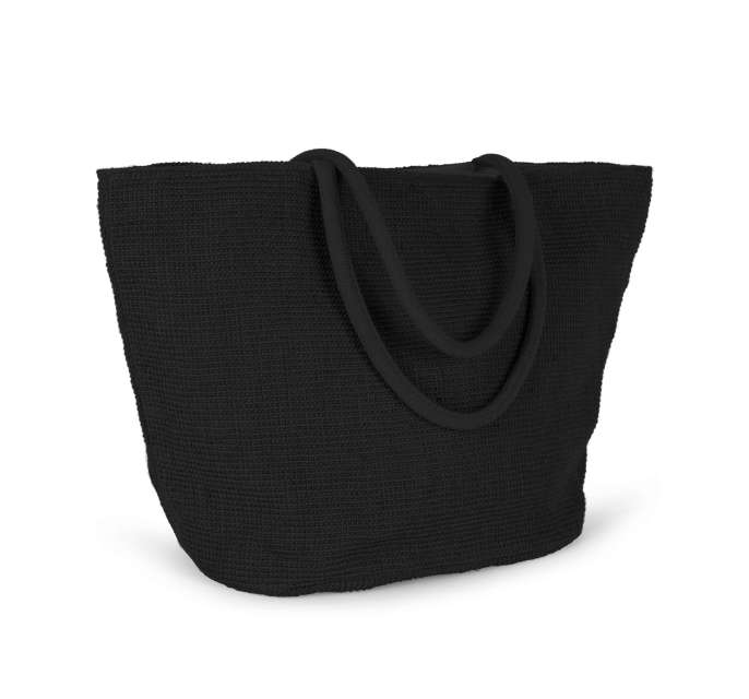 WOVEN JUTE SHOPPING BAG WITH KNIT CANVAS EFFECT - BLACK