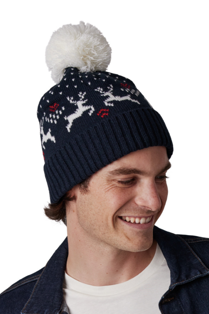 WINTER BEANIE WITH REINDEER DESIGN