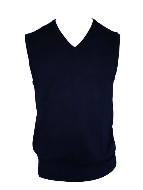 MEN’S V-NECK SLEEVELESS PULLOVER FINE GAUGE COTTON