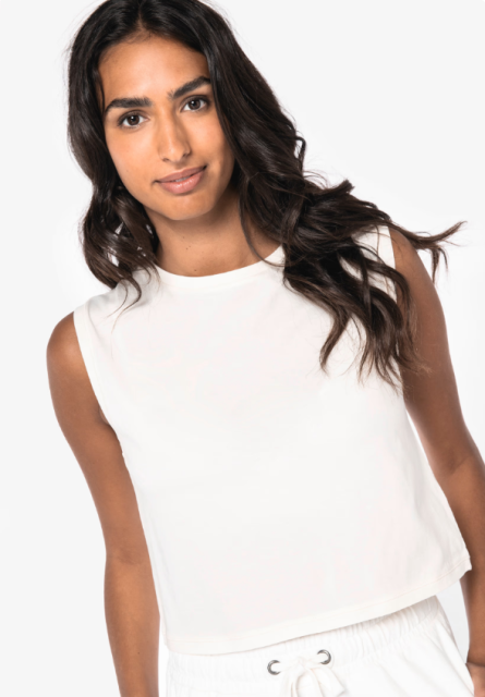 ECO-FRIENDLY LADIES’ SLEEVELESS CROP T-SHIRT